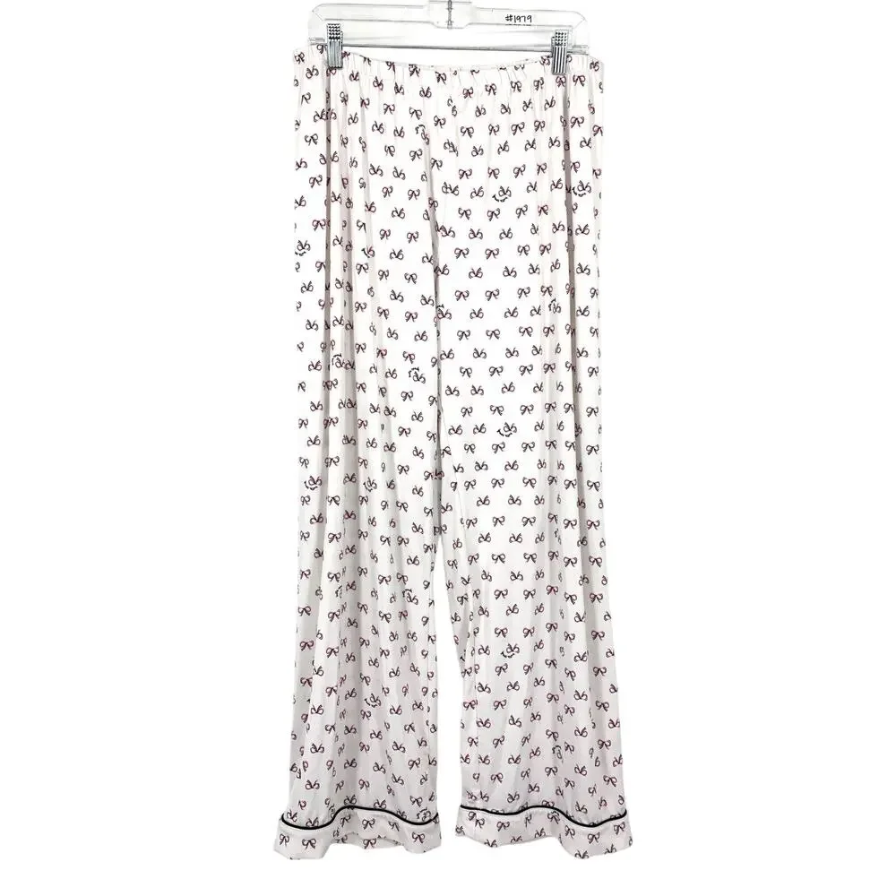 Kate Spade Pajama Set Womens Size XL White Pink Black Bow Novelty Print